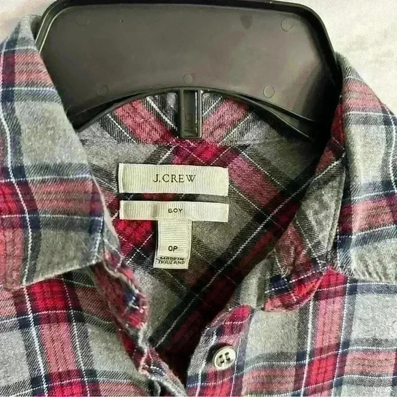 J Crew Red & Gray Plaid Long Sleeve Button Down Boy Fit Flannel Shirt Size 0P - Picture 3 of 3